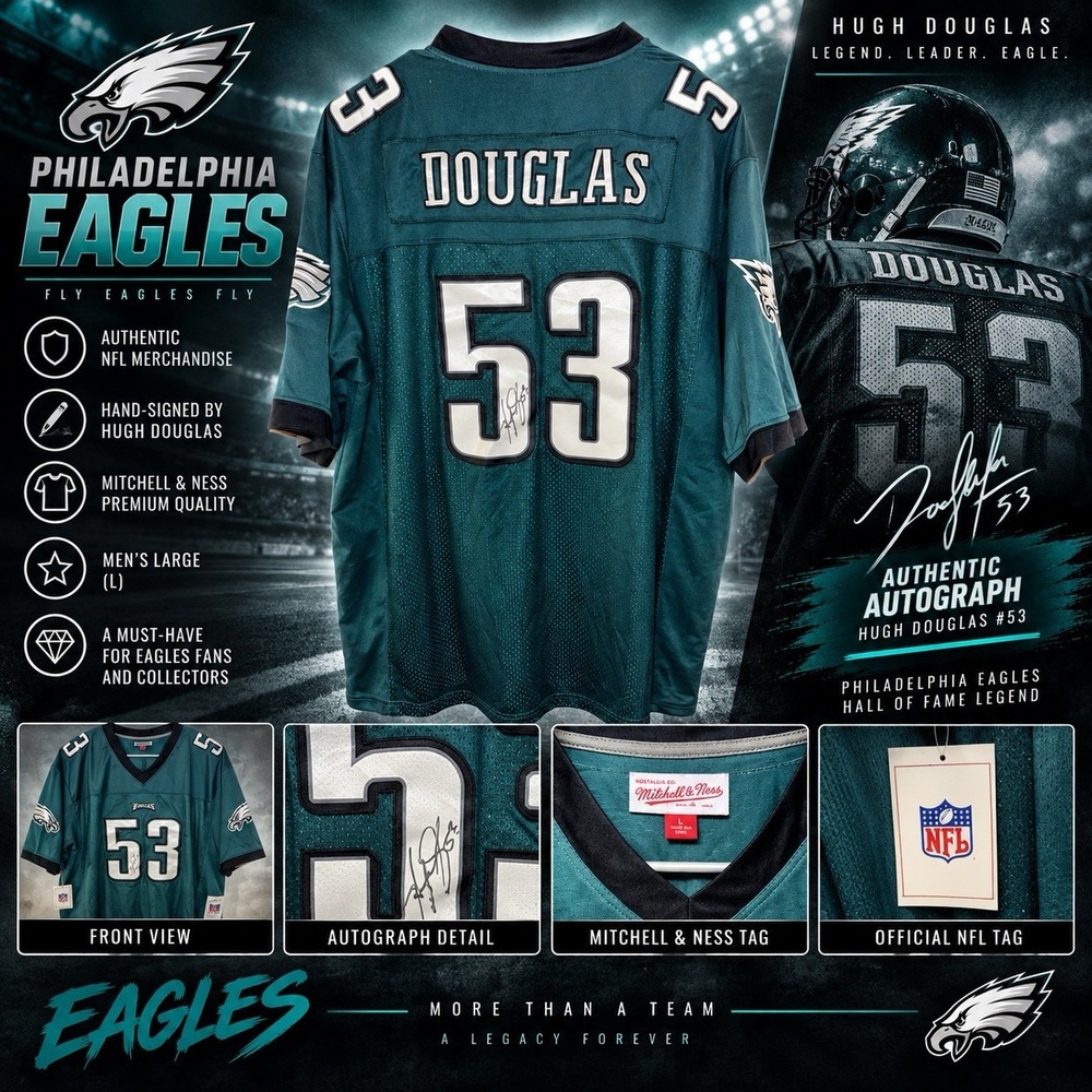 Philadelphia Eagles Hugh Douglas Autographed Mitchell & Ness Jersey Men's Large